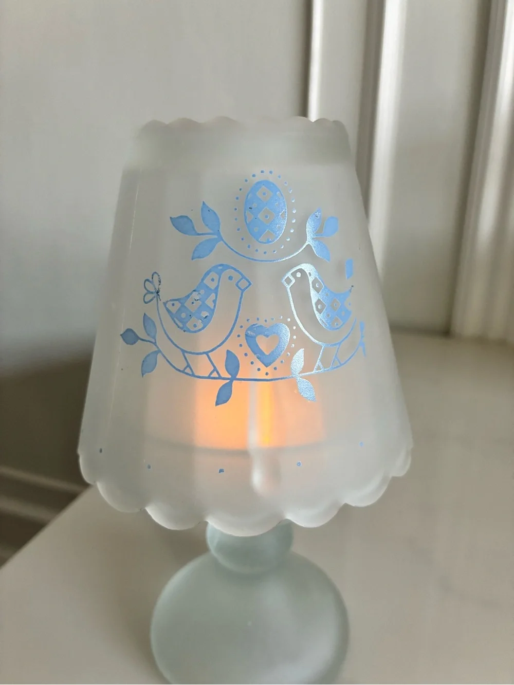 Frosted White Glass Bird Pattern Fairy Lamp